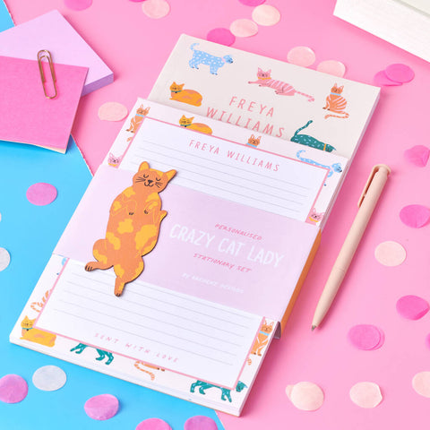 Oakdene Designs Notebooks Personalised Crazy Cat Lady Stationary Set