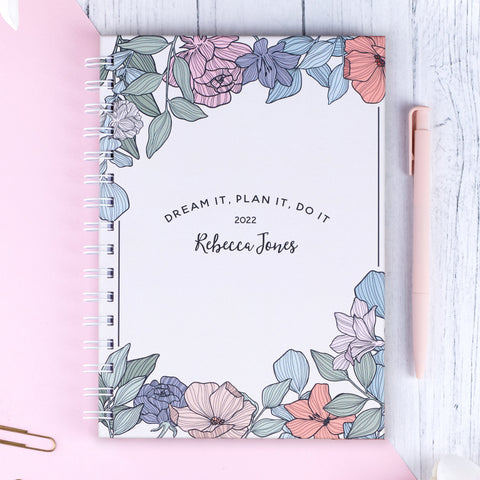 Oakdene Designs Notebooks Personalised Floral 2022 Planner