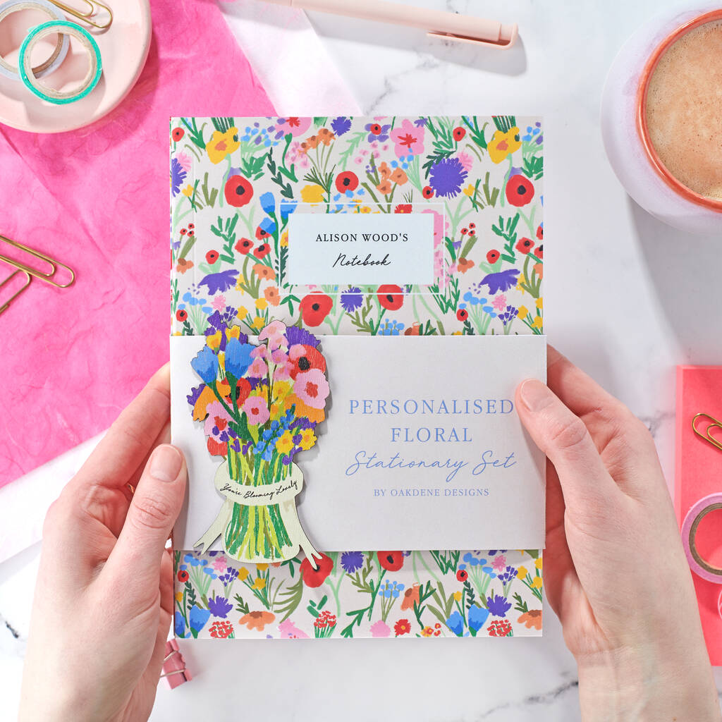 Oakdene Designs Notebooks Personalised Floral Stationary Pack