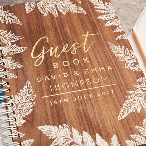 Oakdene Designs Notebooks Personalised Gold Botanical Walnut Wedding Guest Book