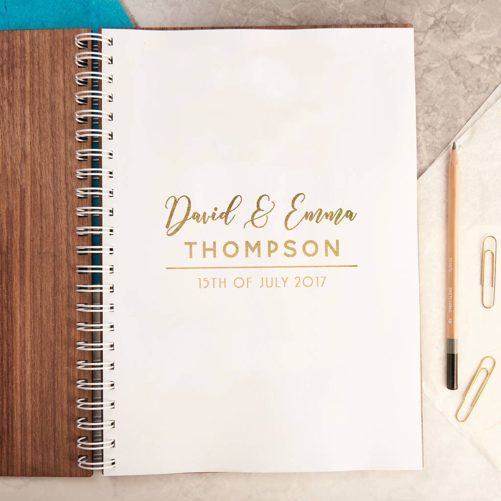 Oakdene Designs Notebooks Personalised Gold Botanical Walnut Wedding Guest Book