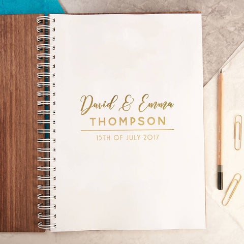 Oakdene Designs Notebooks Personalised Gold Botanical Walnut Wedding Guest Book