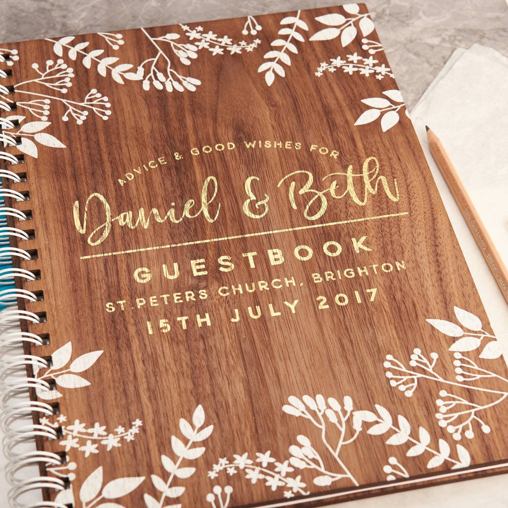 Oakdene Designs Notebooks Personalised Gold Foiled Walnut Wedding Guest Book