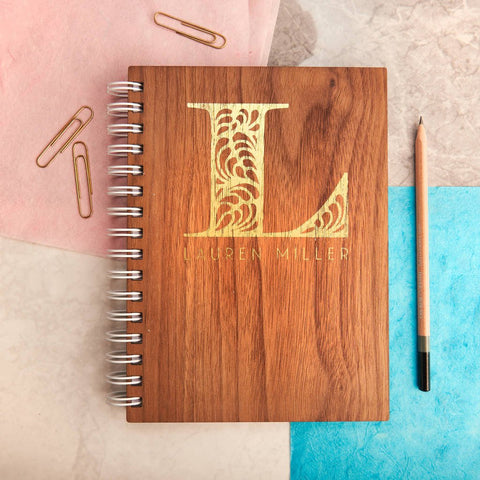 Oakdene Designs Notebooks Personalised Gold Monogram Walnut Notebook