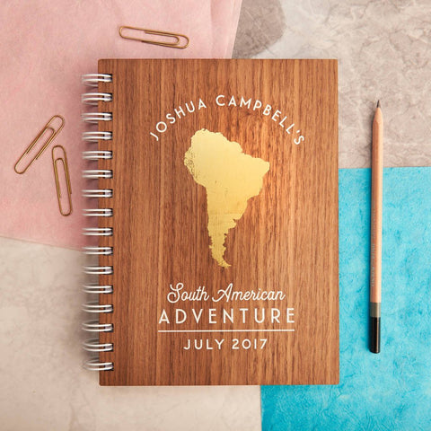 Oakdene Designs Notebooks Personalised Gold Travel Walnut Journal
