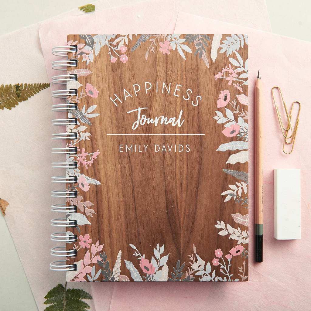 Oakdene Designs Notebooks Personalised Happiness Walnut Journal Notebook