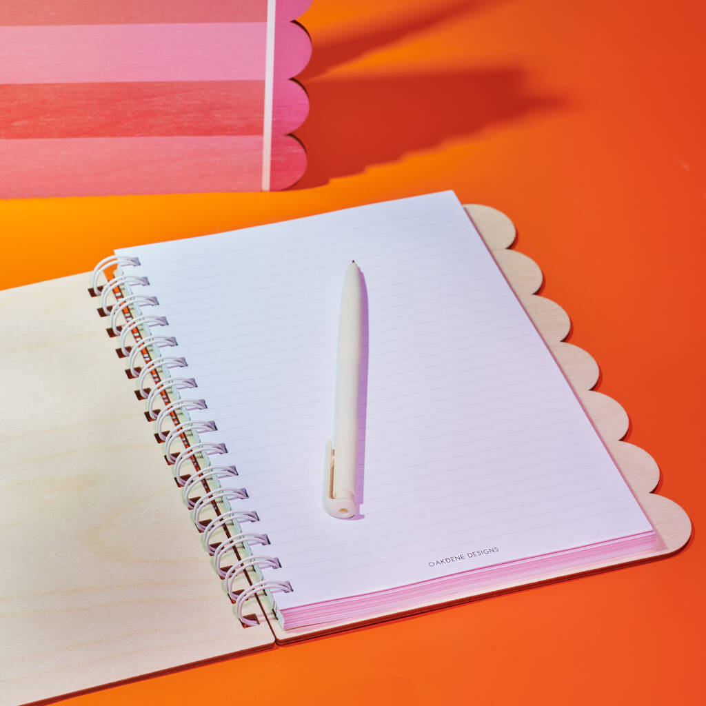 Oakdene Designs Notebooks Personalised Jumbo Striped Scallop Wooden Wirebound Notebook