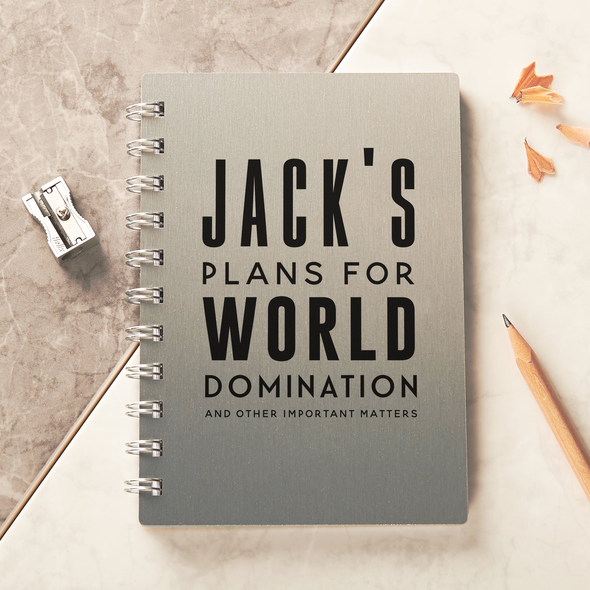 Oakdene Designs Notebooks Personalised Metal World Domination Pocket Notebook
