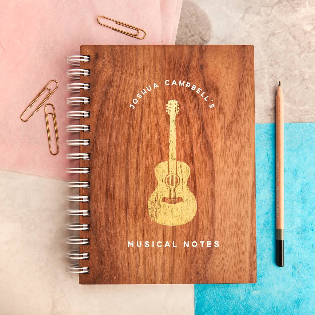 Oakdene Designs Notebooks Personalised 'Musical Notes' Gold Walnut Notebook