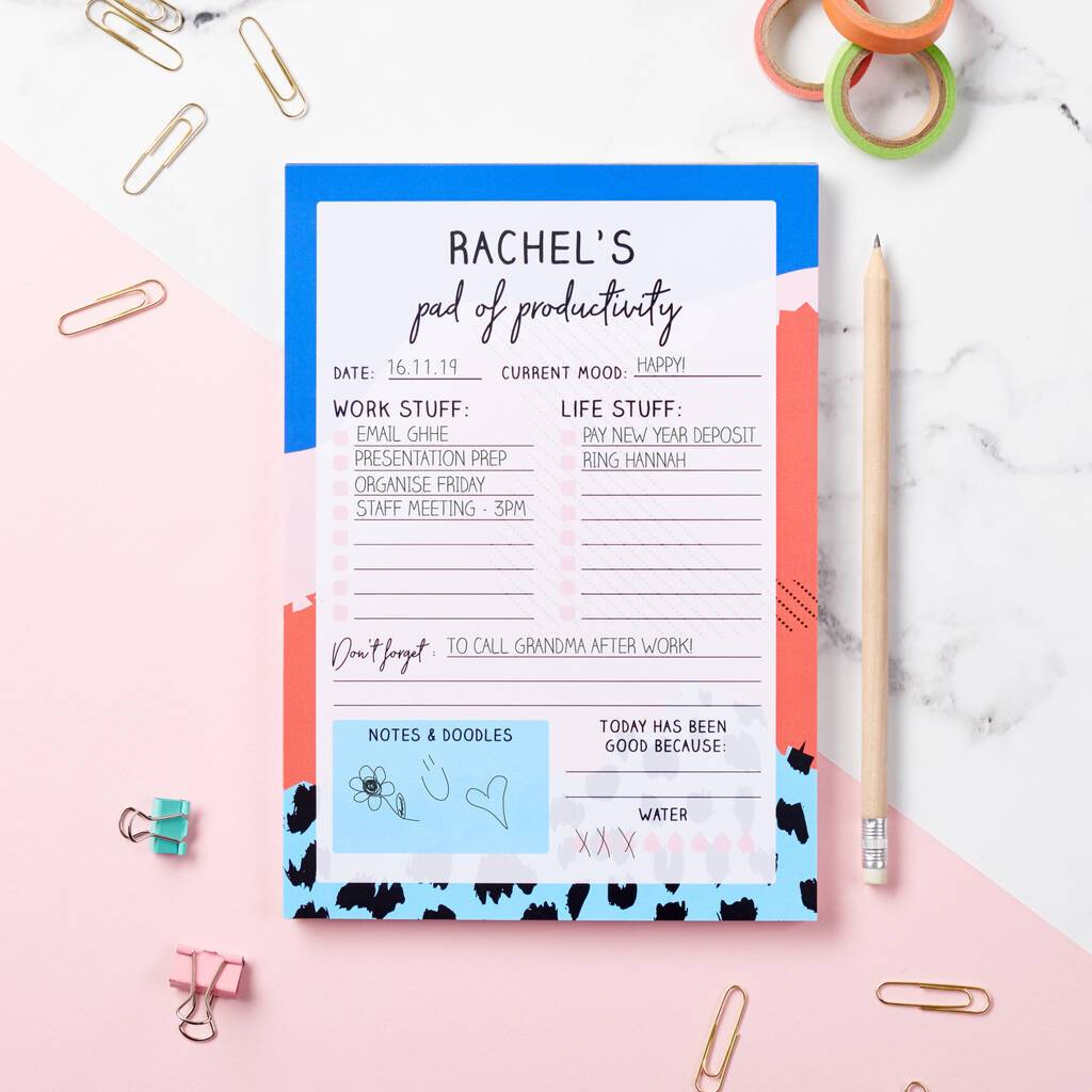 Oakdene Designs Notepads Personalised Colourful Productivity Pad Desk Planner