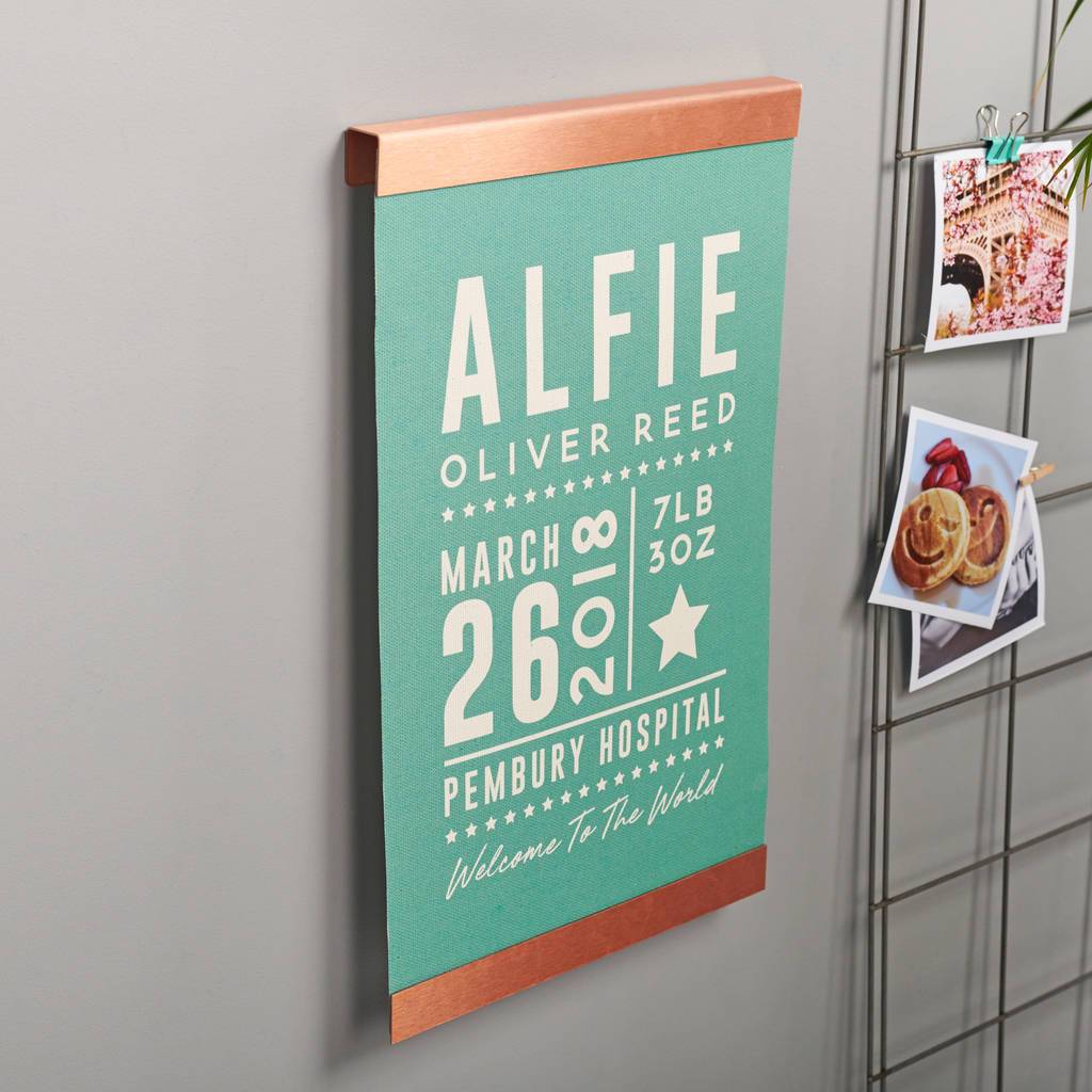 Oakdene Designs Prints Personalised Baby Details Copper And Canvas Print
