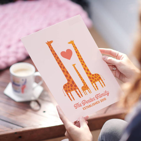 Oakdene Designs Prints Personalised Giraffe Family Print