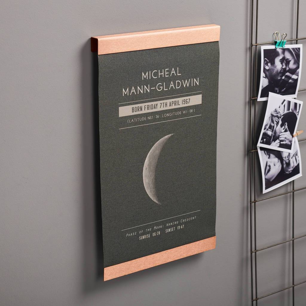 Oakdene Designs Prints Personalised Moon Phase Copper And Canvas Print