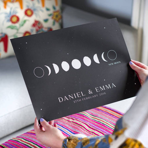 Oakdene Designs Prints Personalised Moon Phase Couples Print