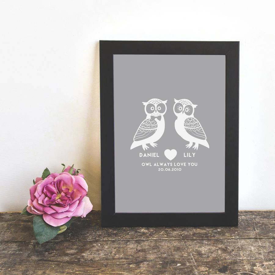 Personalised 'Owl Always Love You' Couples Print - Oakdene Designs - 2