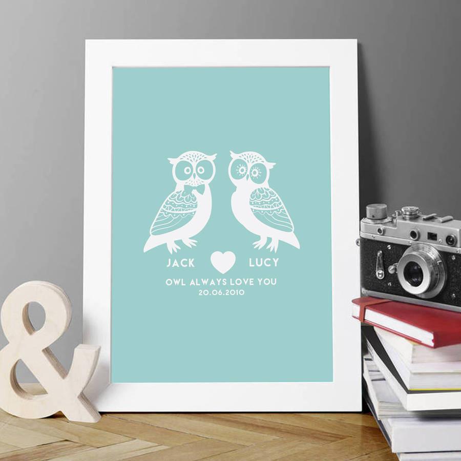 Personalised 'Owl Always Love You' Couples Print - Oakdene Designs - 1