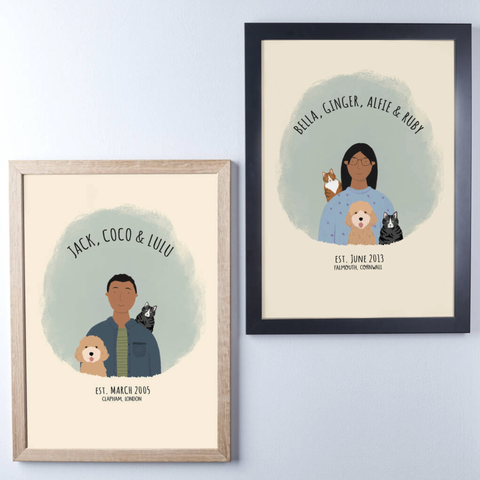 Oakdene Designs Prints Personalised Pet and Owner Portrait