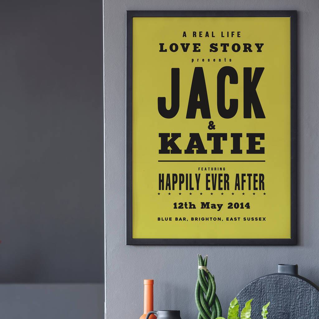 Oakdene Designs Prints Personalised Vintage Style Couples Gig Poster