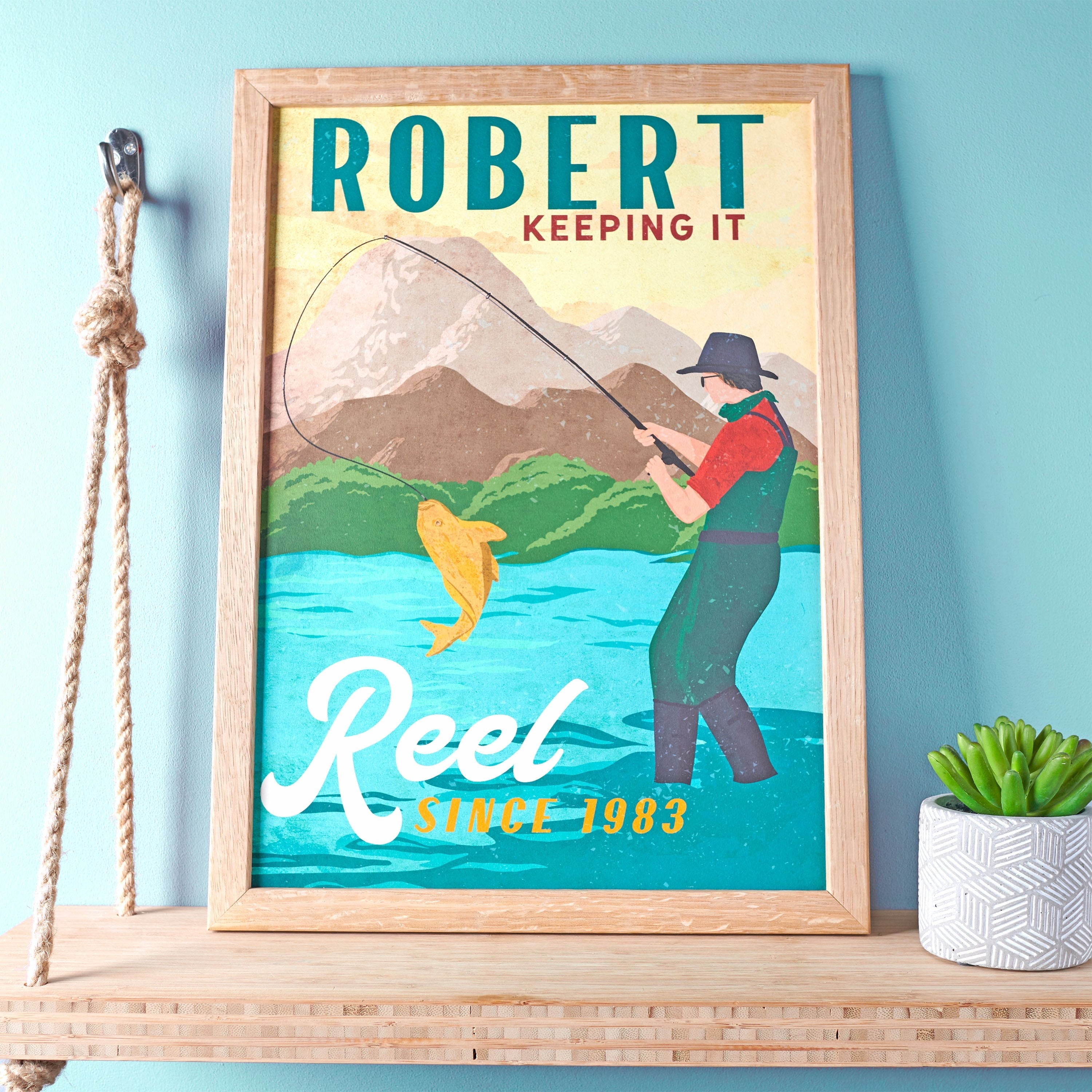 Oakdene Designs Prints Personalised Vintage Style Fishing Print