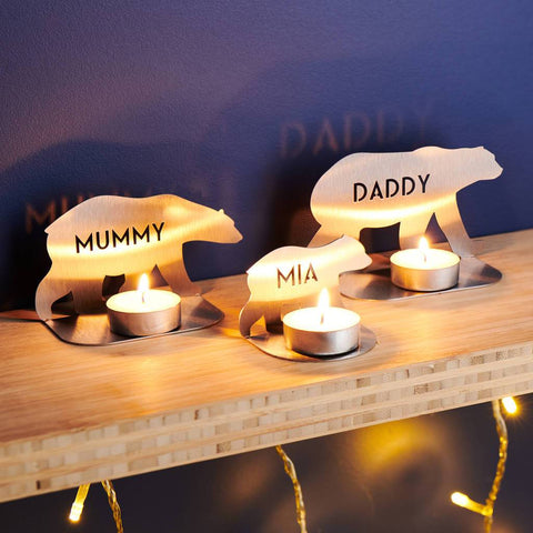 Oakdene Designs Tea Light Holder Personalised Metal Family Bear Tea Light Holders