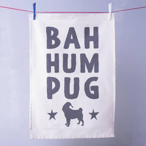 Oakdene Designs Tea Towels 'Bah Hum Pug' Tea Towel