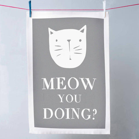 Oakdene Designs Tea Towels 'Meow You Doing?' Cat Tea Towel