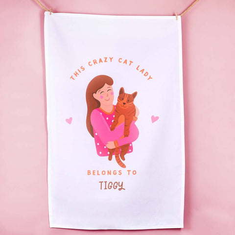 Oakdene Designs Tea Towels Personalised Crazy Cat Lady Tea Towel