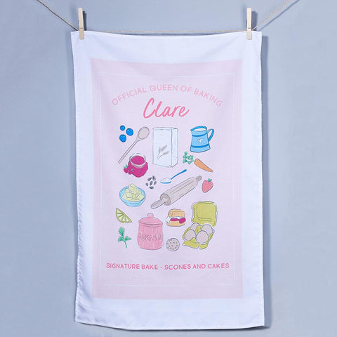 Oakdene Designs Tea Towels Personalised Queen of Baking Tea Towel