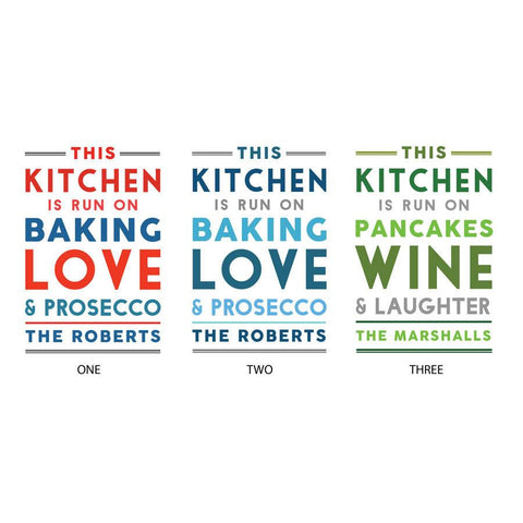 Oakdene Designs Tea Towels 'This Kitchen Runs On' Personalised Tea Towel