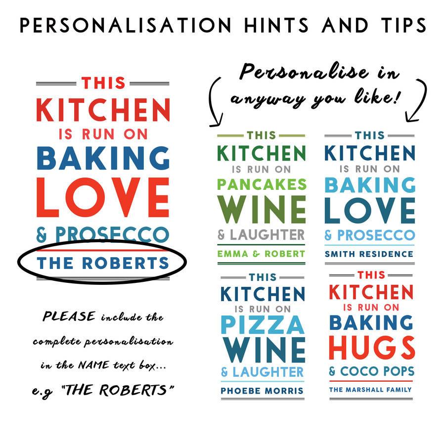 Oakdene Designs Tea Towels 'This Kitchen Runs On' Personalised Tea Towel