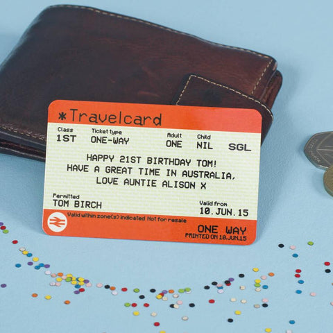 Personalised Metal 'Train Ticket' Wallet Note Card - Oakdene Designs