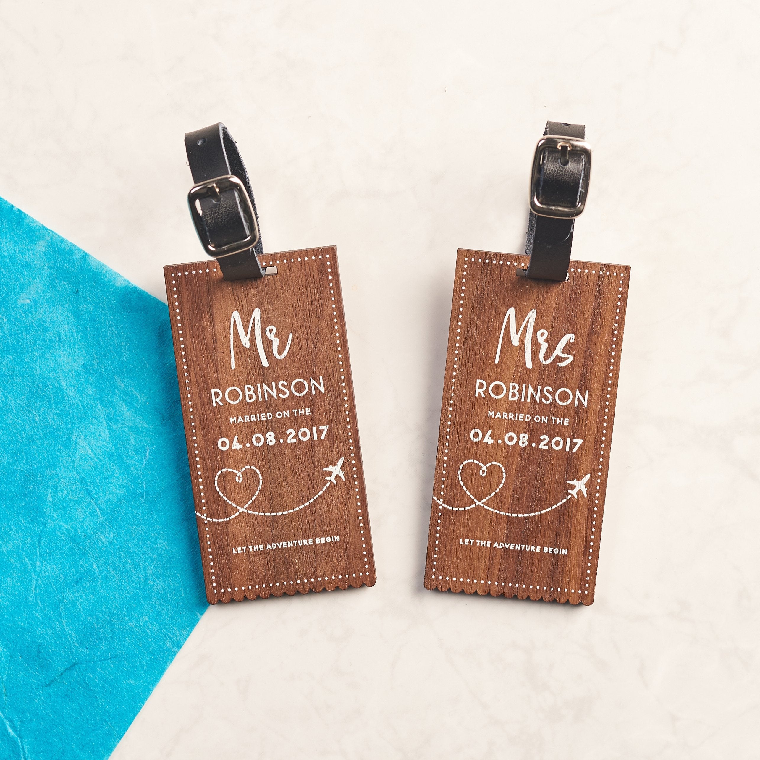 Oakdene Designs Wedding Accessories Personalised Walnut Wedding Luggage Tags